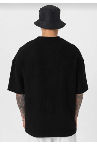 Siyah Düğmeli Yaka Oversize Tshirt Siyah