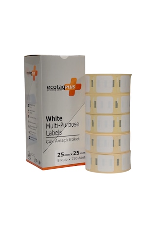 Ecotagplus Dymo Muadili Etiket - 25 Mm X 25 Mm - 5 X 750 Adet - Eko Paket 1