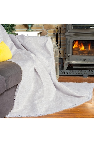 Purecot Premium Pamuklu Püsküllü Koltuk Örtüsü 180x300 Large Çift Taraflı Terletmez Kaymaz , Gri Gri