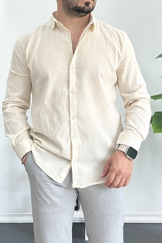 Erkek Krinkıl Kumaş Gömlek Krem Edw362 Krem
