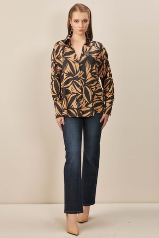 V Yaka Çok Renkli Desenli Gömlek Çok Renkli