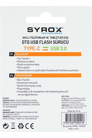 Syrox DT13 USB 3.0 to Type-C Dönüştürücü