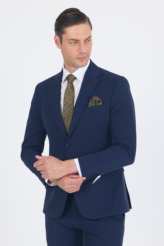 İmza Lacivert Mono Yaka Yarım Astar 6 Drop Slim Fit Beli Lastikli Takım Elbise 1001250121 Lacivert