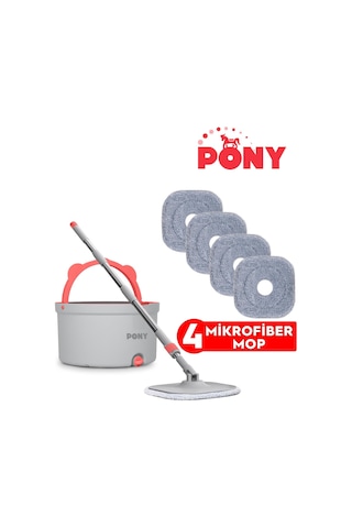 Pony Beyaz 4 Adet Mikrofiber Mop Temiz & Kirli Suyu Ayırma Özelliği Otomatik Temizlik Seti Paspas