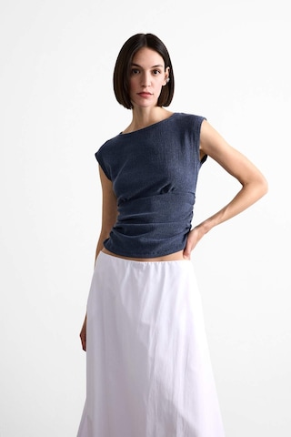 Defacto Yuvarlak Yaka Drapeli Basic Düz Bluz F7491ax25smnv135 Lacivert
