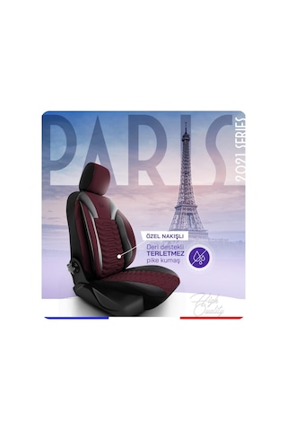 Panda Paris Serisi Pike Kumaş Oto Koltuk Kılıfı Tam Set Bordo - Siyah