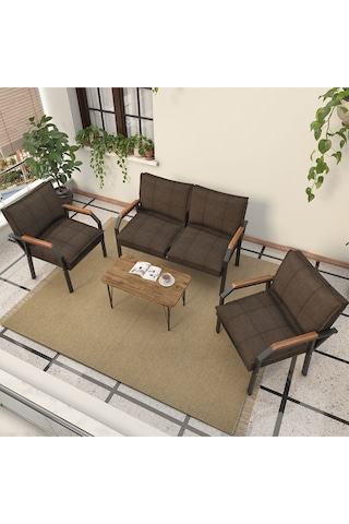 Mygusi Hayal Balkon, Bahçe, Cafe - Metal Kanepe Koltuk Takımı - Sehaplı Kahve