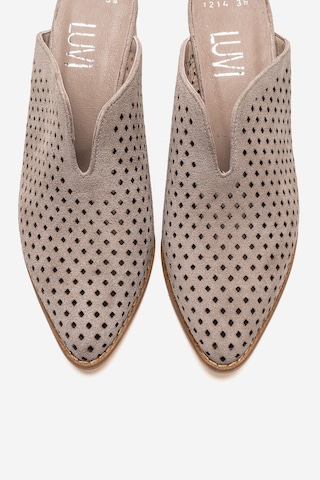 Luvishoes Toen Bej Süet Hakiki Deri Kadın Kalın Topuklu Terlik