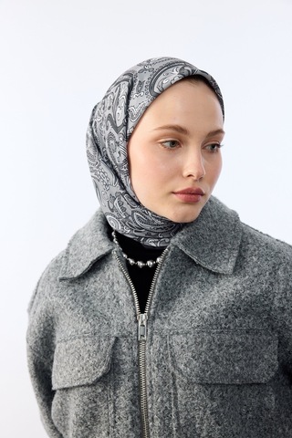 Mirsoy Scarf Rana Etnik Desen Eşarp Antrasit