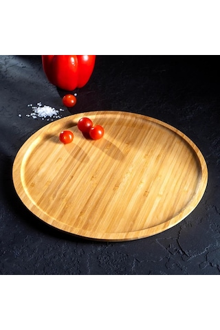 Deconox Bambu Lüx Yuvarlak Servis 25 25cm, Sunumluk Çerezlik Sunum Tabağı Sku: Smg8690010574329 Açık Gri