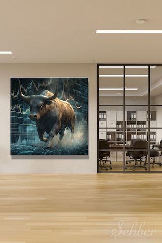 Tekli Kare Kanvas Dekoratif Duvar Tablosu Kripto Para Bitcoin Borsa Forex Boğa Piyasası 955