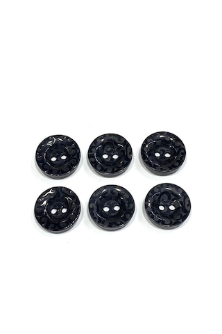 Trençkot Ceket Düğmesi Takımı / Desenli Üstten Delikli / Siyah / 2,3 Cm / 6 Lı Set