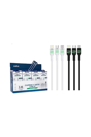 Sunix Sc45 / 46 / 47 3.4 Amper Hızlı Şarj Ve Data Kablosu Led Işıklı 2