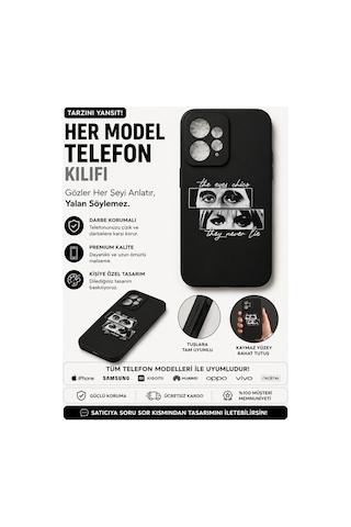 Redmi Note 13 Uyumlu Gözler Asla Yalan Söylemez Baskılı Siyah Silikon Telefon Kılıfı Siyah