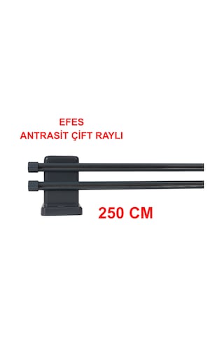 Efes Ahşap Başlıklı Alüminyum Kanallı ''çift Raylı'' Modern Rustik-antrasit 250 Cm Antrasit