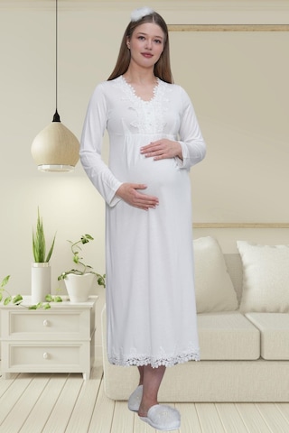 Mecit Pijama Mecit 1518 Ekru Sabahlıklı Lohusa Gecelik Takım