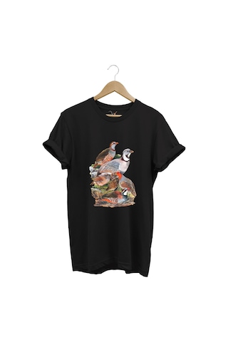 Avcılık Hunter Kurzhaar Av Köpeği Ve Keklik Avcılığı Baskılı Regular Fit %100 Pamuk Siyah T-shirt Siyah