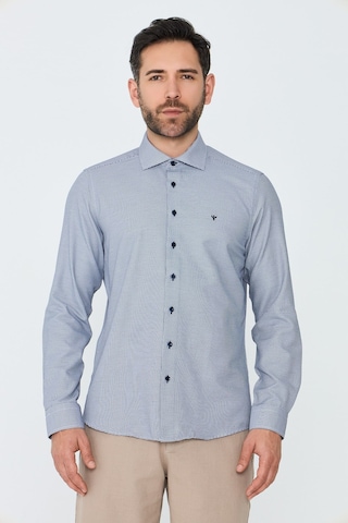 White Stone Lacivert Mikro Desenli Dynamic Fit Erkek Uzun Kollu Gömlek