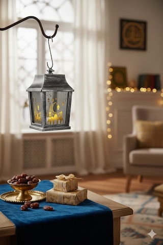 10 Cm Ramazan Ledli Kare Gümüş Aynalı Fener - Pil Dahil Dekoratif Ramazan Feneri Diğer