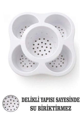 Mutfak Tezgah Üstü Kaşıklık Ve Düzenleyici 5 Bölmeli Çok Amaçlı Plastik Organizer Papatya 16x16cm Beyaz