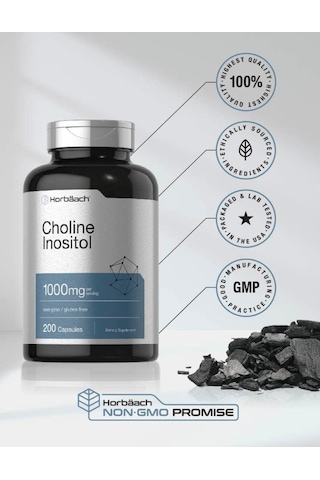 Horbaach Choline Inositol 1000mg 200 Capsules Non-gmo, Gluten...
