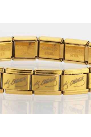 K. Atatürk İmzalı İtalyan Charm Unisex Çelik Bileklik Scb54 Sarı