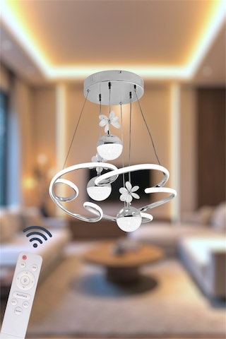 Ey Shop 3 Lü Toplu Cloud Model 3 Renk Kumandalı Beyaz&sarı&günışığı Led Avize Krom