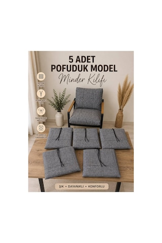 5 Adet , Pofuduk Model , Minder Kılıfı ,koruyucu Kılıf , Bahçe,balkon ,cafe Mobilyası ,çay Seti, 3-1-1 Takıma Uygun , Keten Kumaş Gri