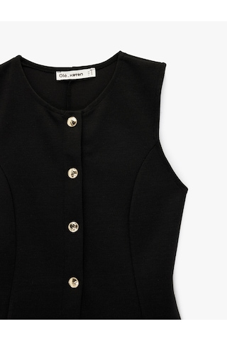 Koton Slim Fit Kolsuz Bisiklet Yaka Düğme Detaylı Yelek Siyah 6wal90042ık Siyah