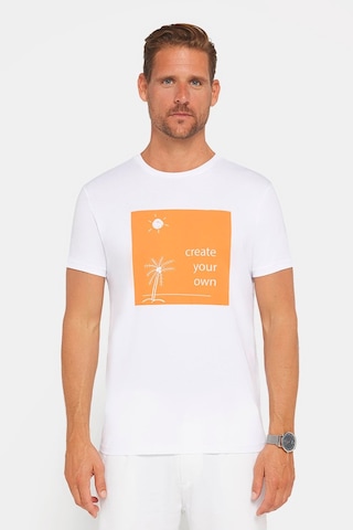 Tudors Erkek Slim Fit Dar Kesim %100 Pamuk Yumuşak Dokulu Baskılı Beyaz Bisiklet Yaka Tişört-30610 Beyaz