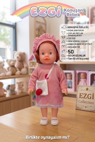 50cm Türkçe Konuşan Oyuncak Ezgi Bebek Kafası Kolları Ve Bacakları Et Bebek Gövdesi Sert Plastik Pembe