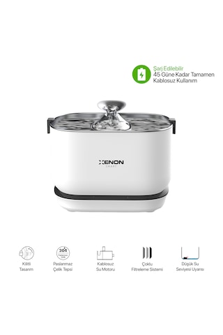 Xenon Smart Otomatik Şarj Edilebilir Bataryalı Ultra Sessiz Kedi Su Pınarı X8652