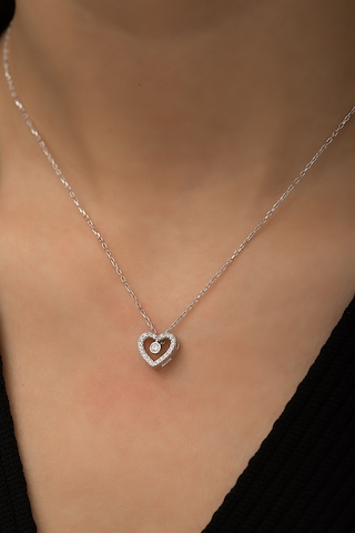 Papatya Silver Swarovski® Tektaşlı Kalp Kolye Rodyum Kaplama 925 Ayar Gümüş - SUVPS00012