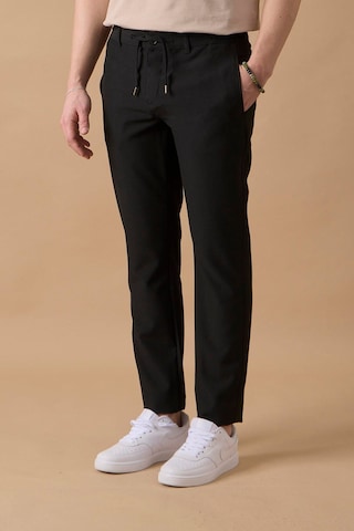 Braccas Erkek Slim Fit Beli Bağlamalı Dokulu Siyah Pantolon Siyah