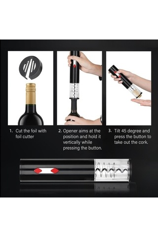 Ulzyvf Createtech Vakum Tirbuşon Tıpa Sürümü Şarap Açacağı Otomatik Elektrikli Mutfak Evi Parti Düğün Bar Kırmızı Şarap Poker Kesici Folyo Dökücü Qo Siyah/ Siyah