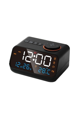 Çok İşlevli Çalar Saat Fm Radyo Şarj Edilebilir Led Dijital Saat Sıcaklık Ve Nem Göstergesi Sesle Etkinleştirilen/sürekli Açma/kapatma, Parlaklık/ses Ayarlanabilir, Erteleme Fonksiyonu