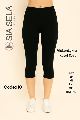 Belpa Sıla Sella Kadın Likralı Slim Fit Kapri Tayt Siyah