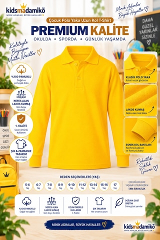 Kidsmadamiko Kız Çocuk Uzun Kollu T-shirt Polo Yaka Pamuklu Bedenler Yaşlarla Sarı