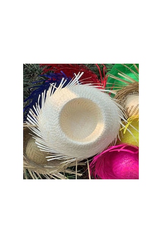 Tropikal Parti Beyaz Hasır Hawaii Şapkası 13x36 Cm - Parti Şapkası - Parti Ve Kutlama - Doğum Günü 0 - 99