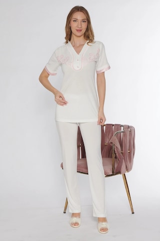 Kısa Kol Zakkum Klasik Pijama Takımı Dantel Detaylı Flz 88-119 Ekrupembe