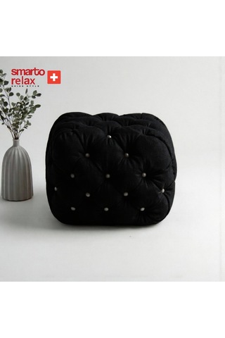 Smarto Relax Swiss Style Puf Zinal Ayaksız Kapitoneli Kare 45x45 Cm Baby Face Dekoratif Kapitoneli Dekoratif Puf Siyah