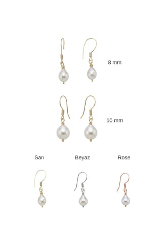 14 Ayar Altın Beyaz Barok Doğal İnci Küpe 10 Mm Rose