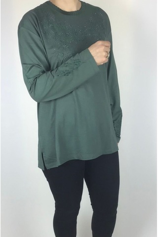 Kadın Likralı Turlu Viskon Büyük Beden Yaka Ve Kolağzı Taşlı Ve İşlemeli Bluz Mint Yeşili