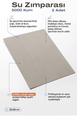Starcke 5000 Kum Su Zımparası 23x28 Cm 2 Adet Islak Kuru Hassas Yüzey Bitirme Kağıdı