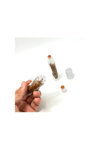 Yıldız Doğal Taş Sertifikalı Turuncu Akik Doğal Taş Esans Şişesi + Roller Masaj Aleti 10 ML