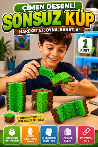 Çimen Desenli Infinity Cube Sonsuz Küp Hareketli Stres Küpü Katlanabilir Fidget Oyuncak 1 Adet Tr