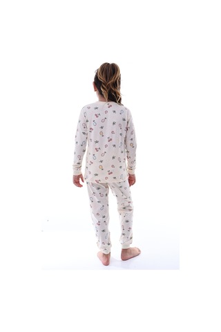 Meyve Desenli Kız Çocuk Pijama %100 Pamuk, Rahat Ve Yumuşak Kumaşlı Set Krem