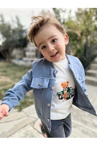 4-5-6 Yaş Kot Pantolonlu Nubukceketli Uzun Kollu Penye Sweat 3lü Erkek Çocuk Takımı Yeşil Yeşil