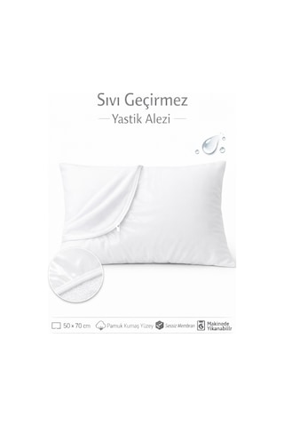 Aqua Su Geçirmez Fermuarlı 2 'li Yastık Koruyucu / Alezi Beyaz