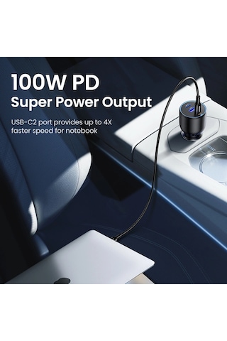 Ugreen 130w Qc Pd Hızlı Araç İçi Şarj Cihazı Çakmaklık Adaptörü 2xusb-c, 1xusb-a, Siyah, 90413